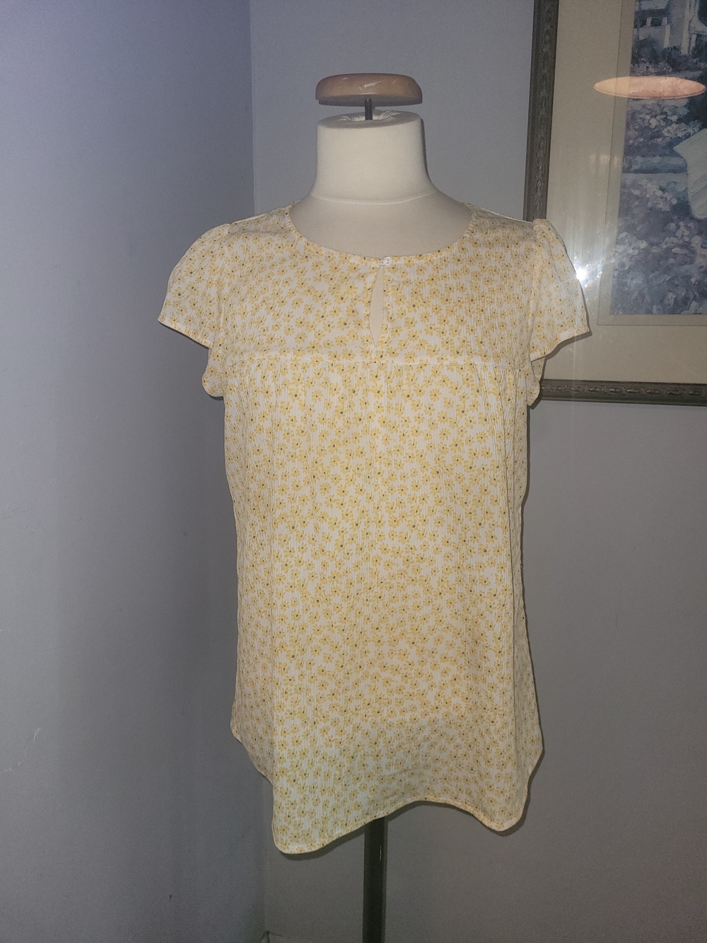 Denver Hayes Yellow Floral Cap-Sleeve Blouse Size L